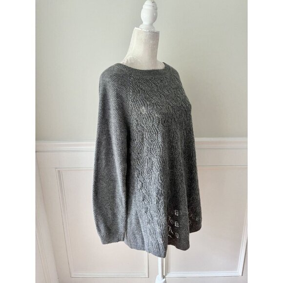 Caslon Gray Pointelle Weave Sweater Tulip Back  L - Picture 2 of 5